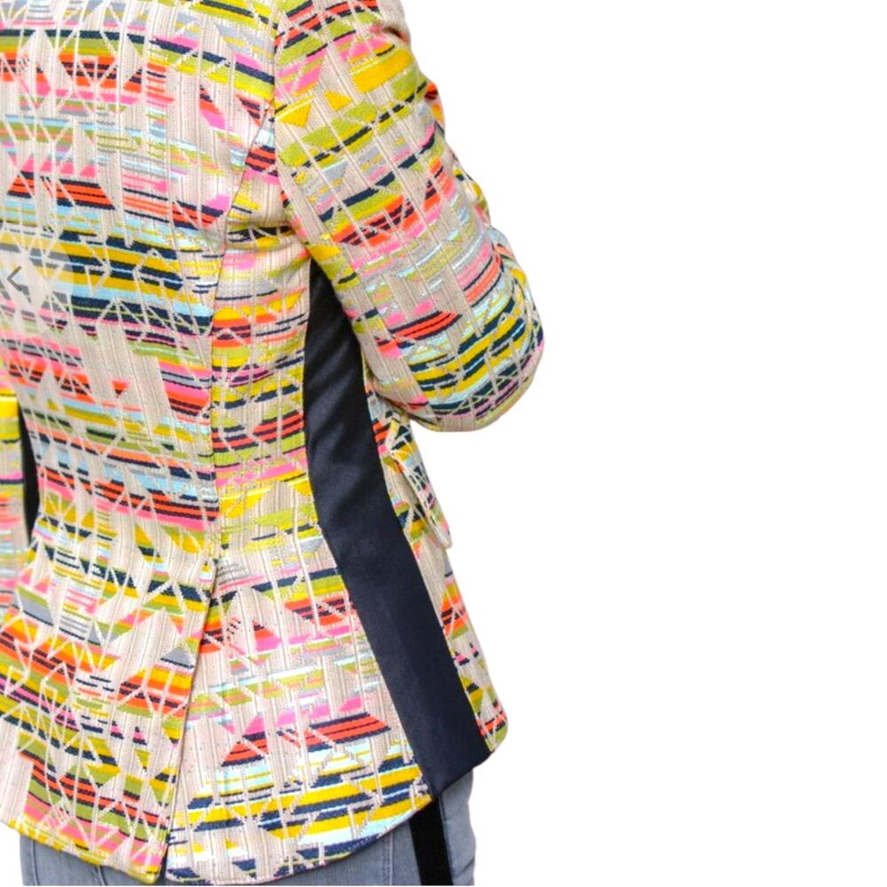 Smythe Tuxedo Stripe Multicolor Tribal Jacquard Blazer Size 4 - Picture 2 of 8